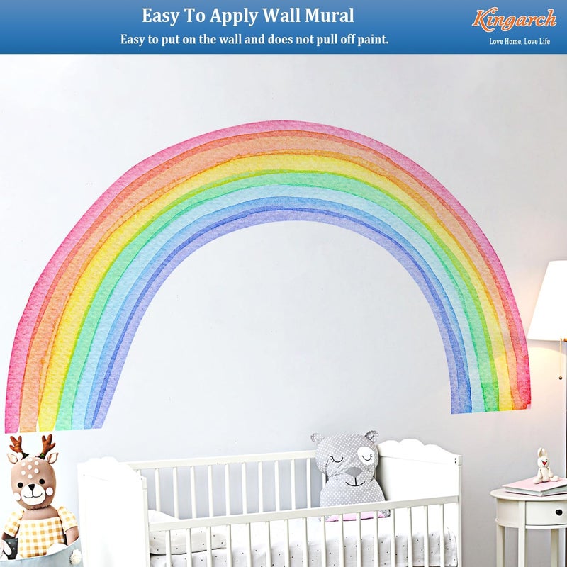 Kingarch Large Watercolor Rainbow Wall Decals, Colorful Peel and Stick Vinyl Nursery Wall Decor, Removable Home Room Wall Decor Murals Stickers for Kids Girls Toddler Bedroom Living Room Playroom - Image 5